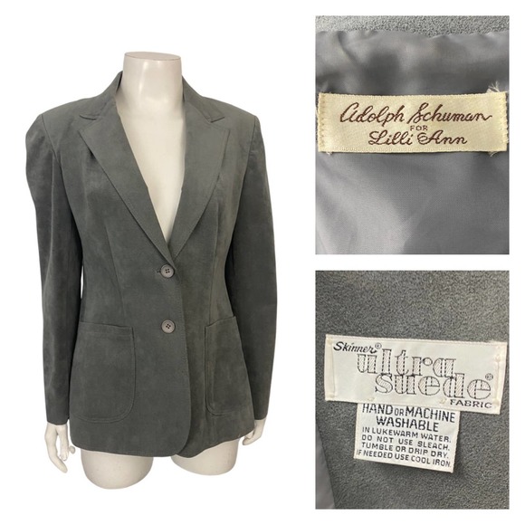 1980s Gray Ultra Suede 2 Button Blazer Jacket by Lilli Ann / Women’s Medium - Picture 1 of 5